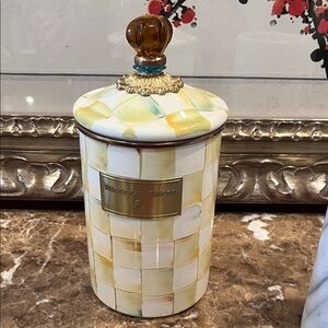 VTG MacKenzie Childs Checkered Ceramic Jar with Lid